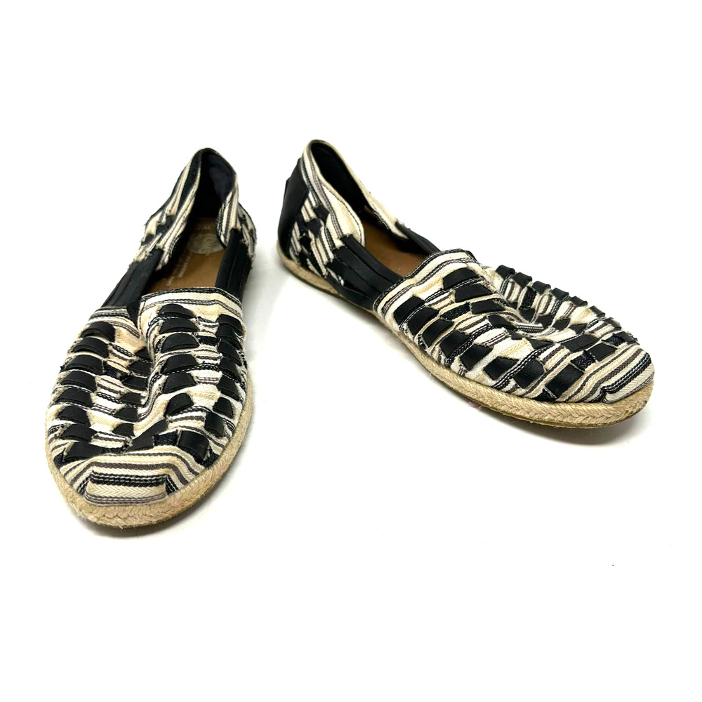 Toms size 7 womens slip on black white espadrille flats woven